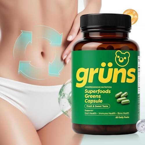 Gruns Adults Super Greens Gummies, Superfood Gummy 60 Count Exp 2027