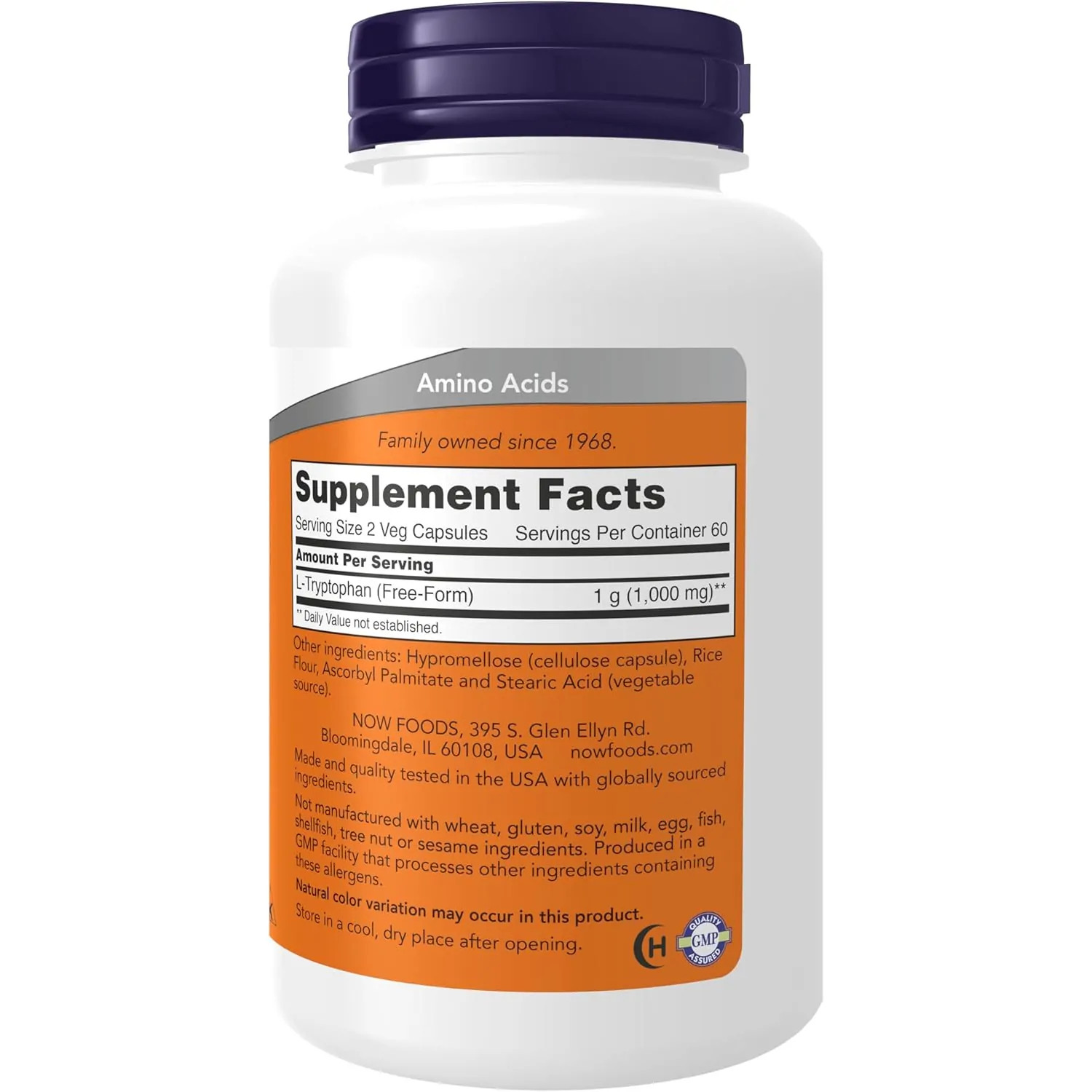 NOW Foods L-Tryptophan 500 mg, Supports Relaxation&Positive Mood,120VegCaps