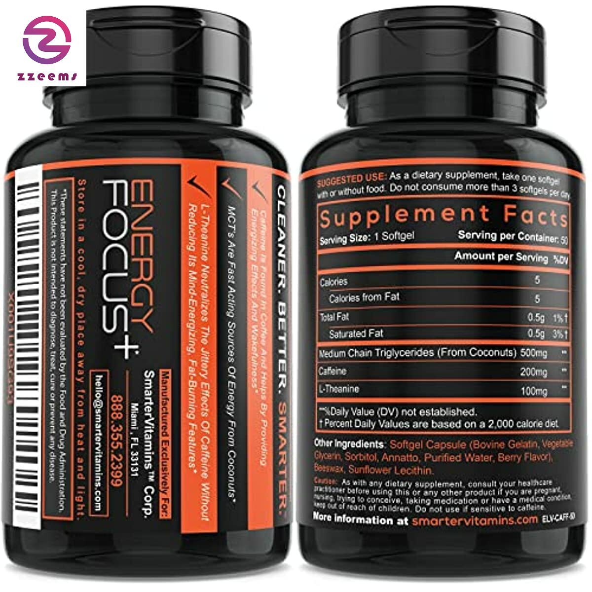 (3-Pack) 200mg Caffeine Pills with 100mg L-Theanine for Energy, Focus and Clarit