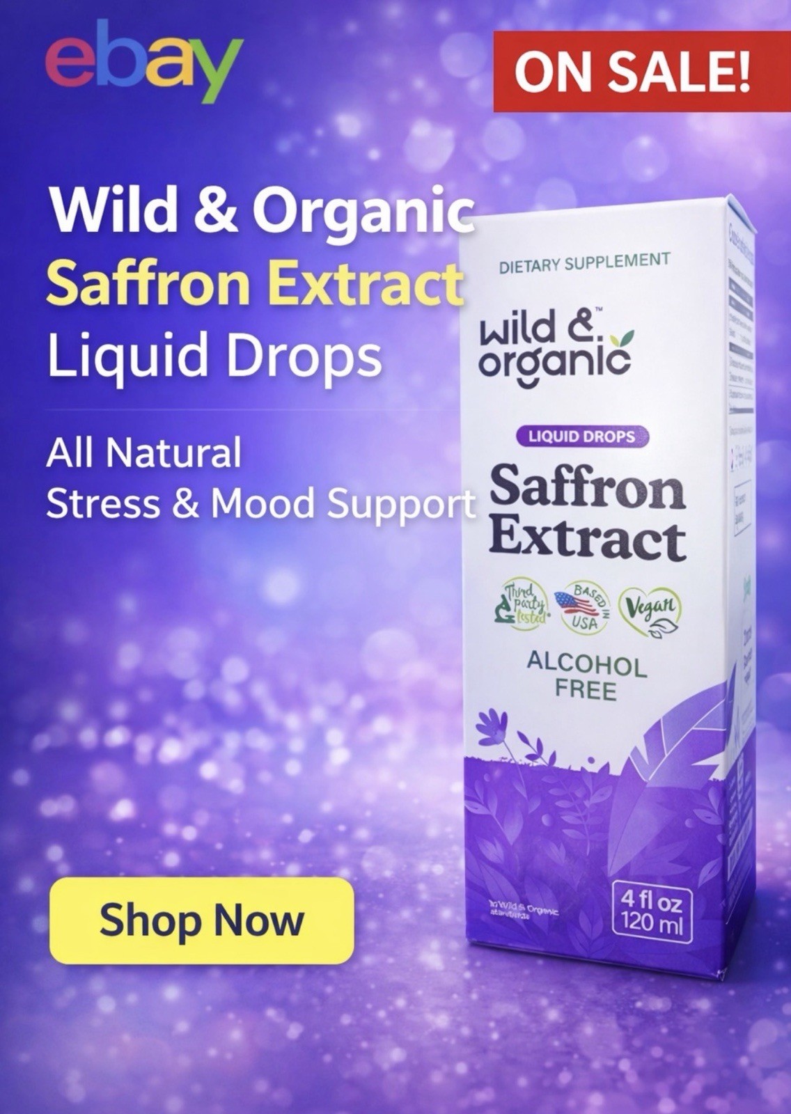 Wild & Organic Saffron Extract Liquid Drops Alcohol Free Vegan 4 fl oz