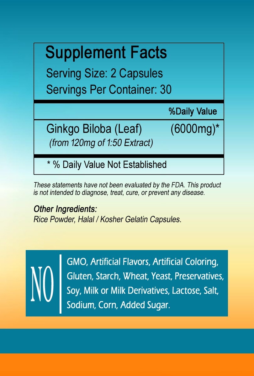 Ginkgo Biloba Extract Capsules 6000mg Serving