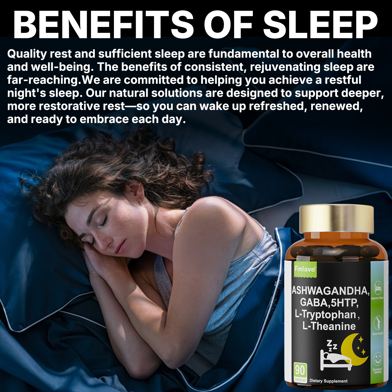 GABA 750mg 5-HTP 200mg L-Tryptophan 500mg L-Theanine 200mg Ashwagandha Sleep Aid