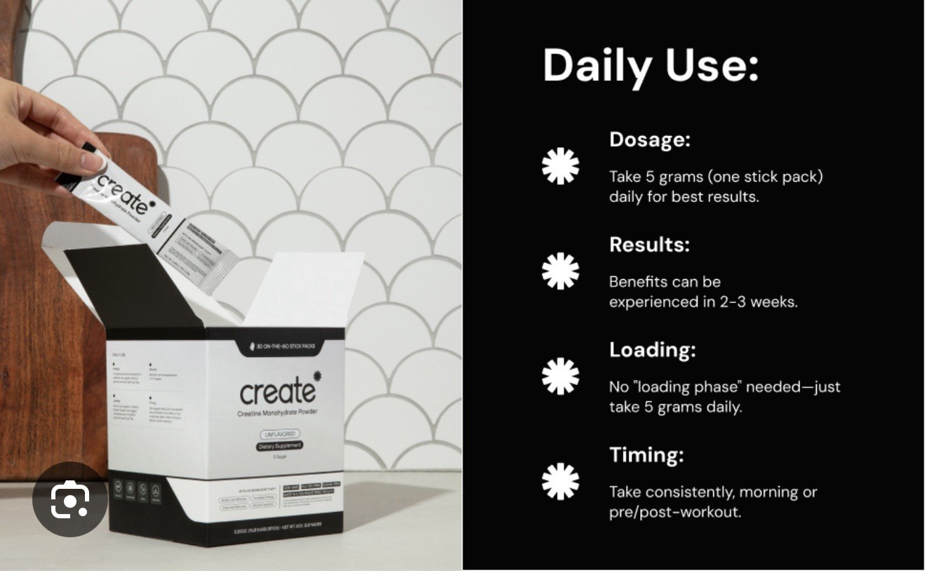 Create Creatine Monohydrate Powder Unflavored 5g Sugar-Free Vegan 30 Packs