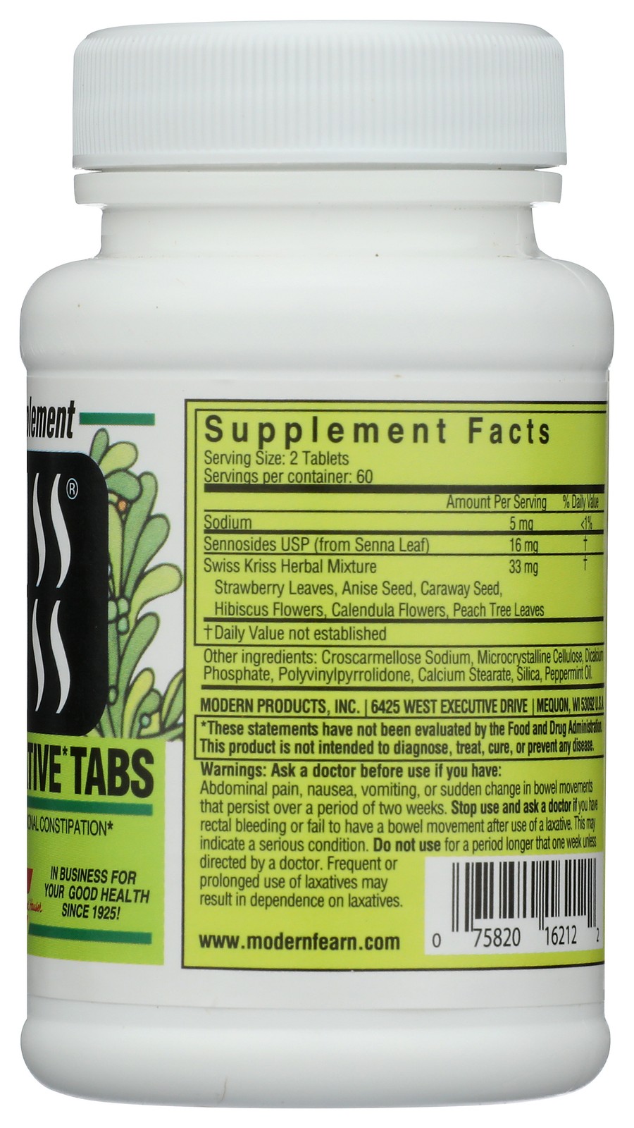 Swiss Kriss Herbal Laxative Tabs 120 Ct For Occasional Constipation 3 Pack