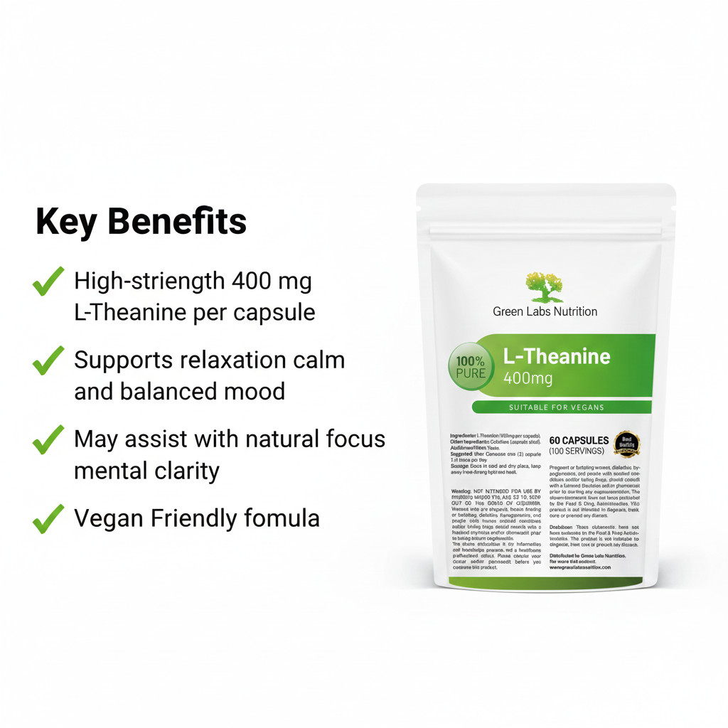 L-Theanine 400mg capsules suitable for vegans reduces stress improves metabolism