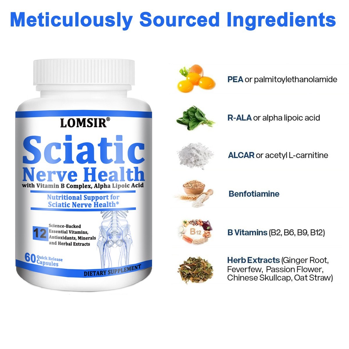 Sciatic Nerve Health Support Supplement – Alpha Lipoic Acid 300mg – 60 Capsules