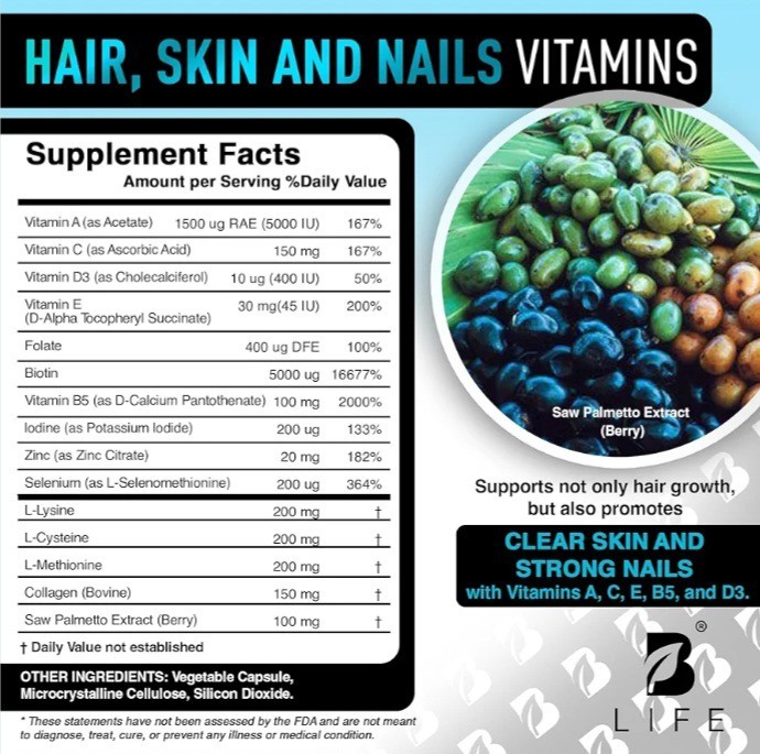 B Life Men’s Hair Growth Supplement Biotin & Collagen Hair Vitamins 60 Capsules