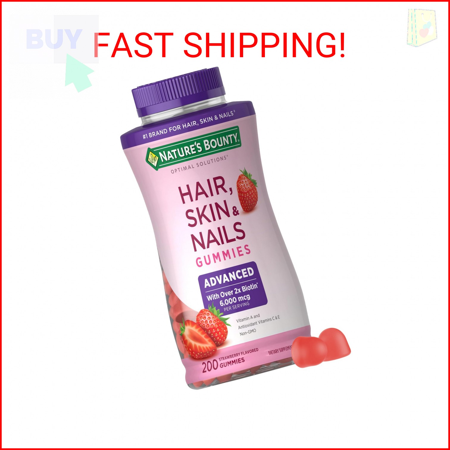 Nature’s Bounty Optimal Solutions Advanced Hair, Skin, Nails, 2X Biotin, 200 Str