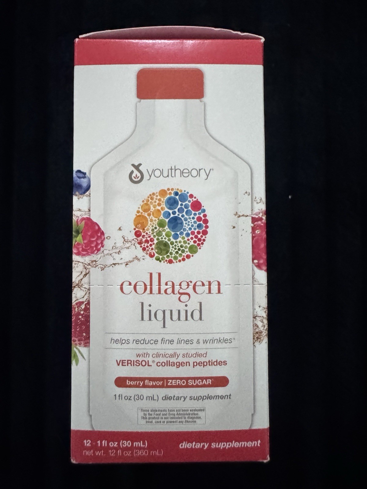 youtheory Collagen Liquid VERISOL Peptides Sugar-Free Berry 12 x 1 fl oz