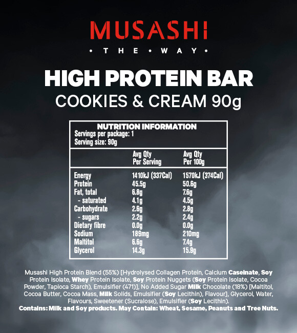 New Musashi High Protein Bar Milk Cookies & Cream 90g X 12 Bars