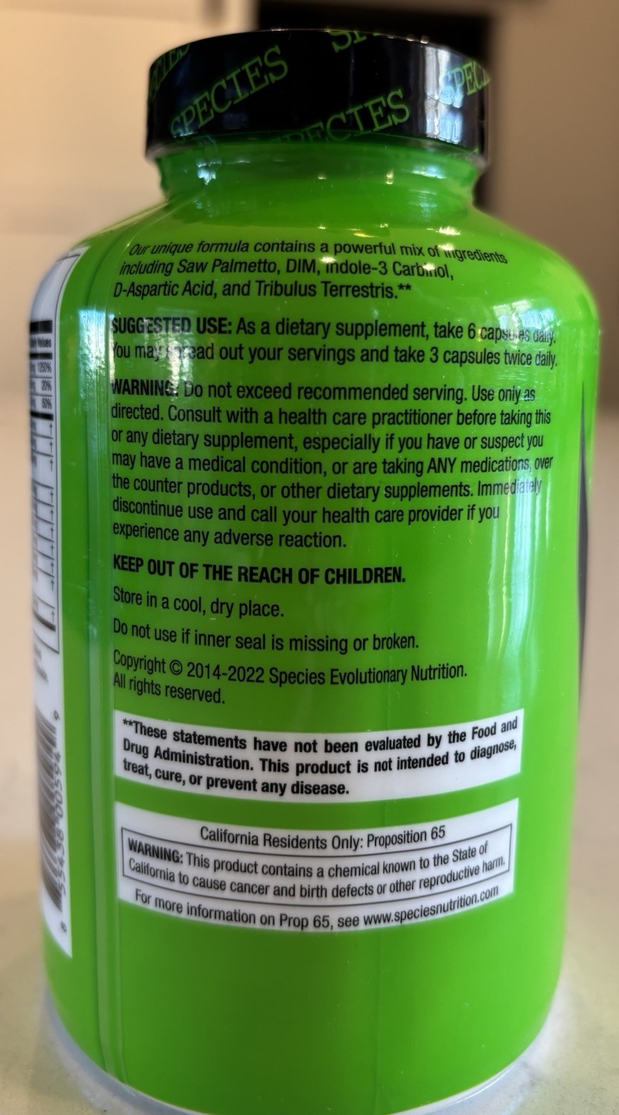 Species Nutrition Testolyze Testosterone Optimizer 180 Capsules Exp 5/27 Sealed