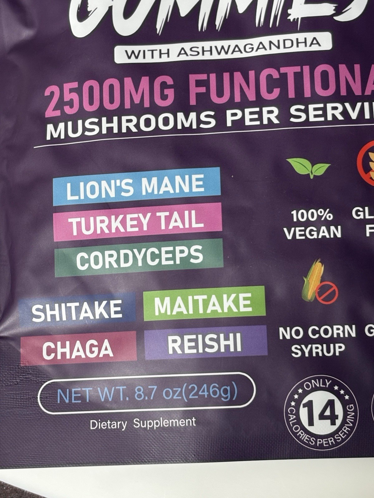 Esunm Mushroom Supplement Gummies Exp 12/26 Ashwagandha Approx 80 Count 2500MG