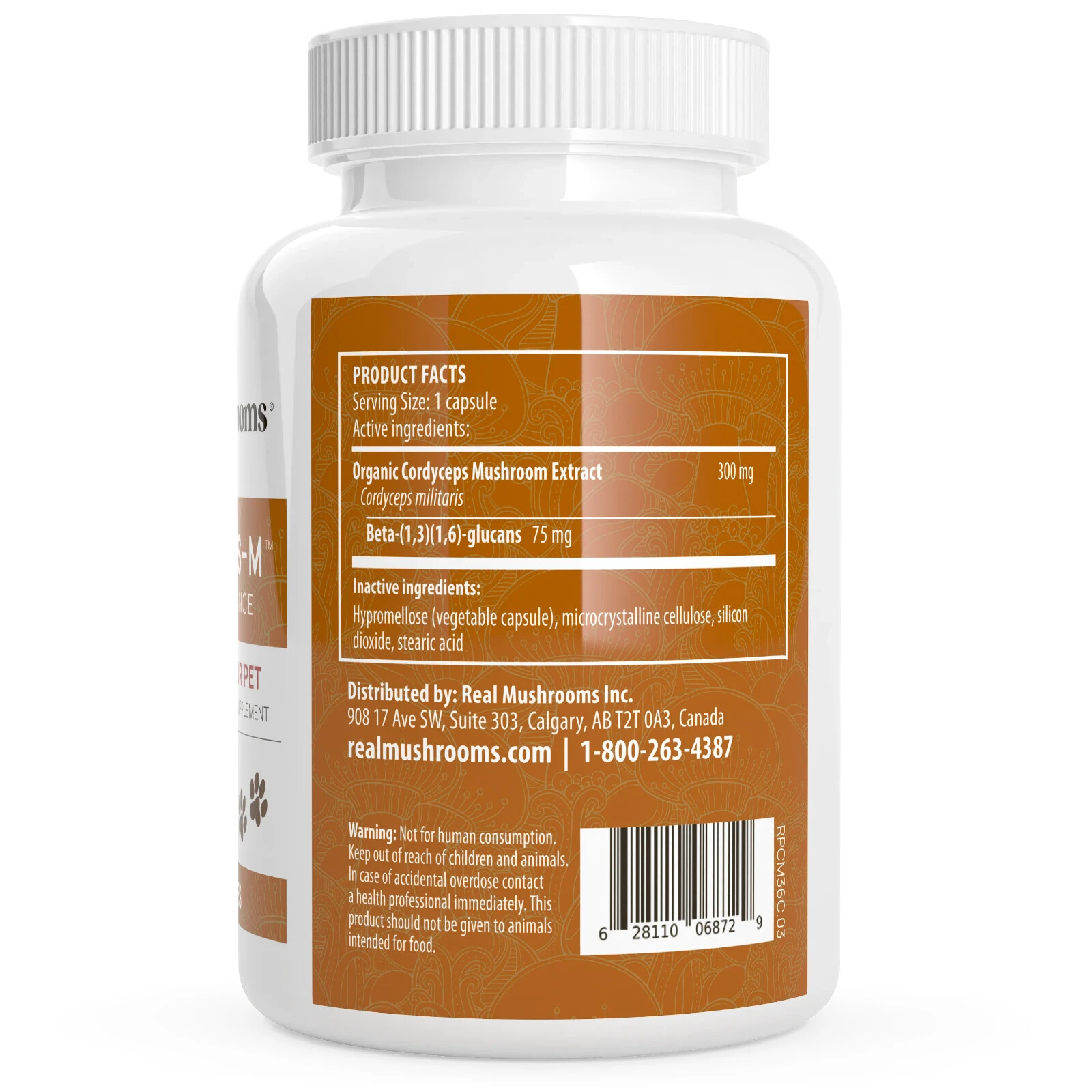 Real Mushrooms Organic Cordyceps Extract Capsules for Pets Non-GMO 120 Chews NEW
