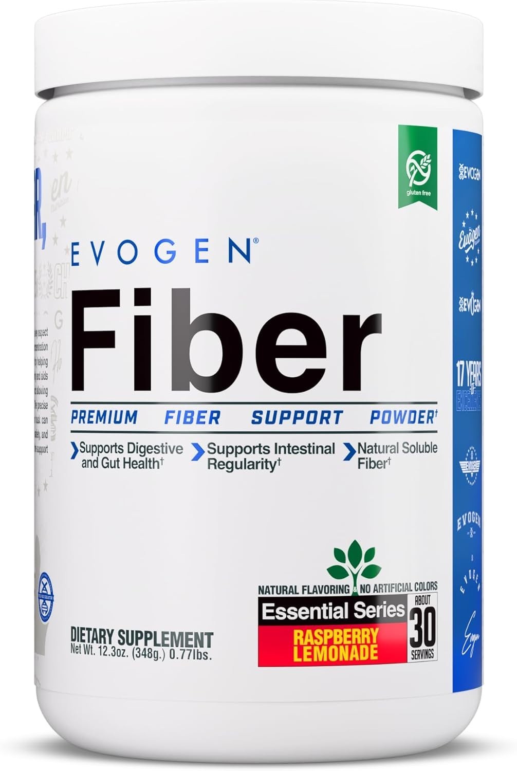 Evogen Premium Fiber Powder Supplement – Raspberry Lemonade Flavor – 12.3 oz.