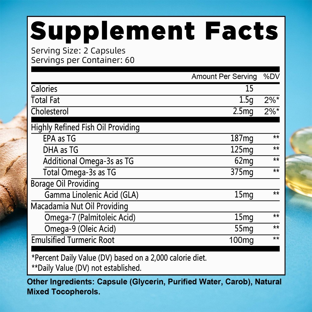 Omega 3,6,7,9 Caps with Turmeric Root for Daily Whole Body Wellness 30~120Caps