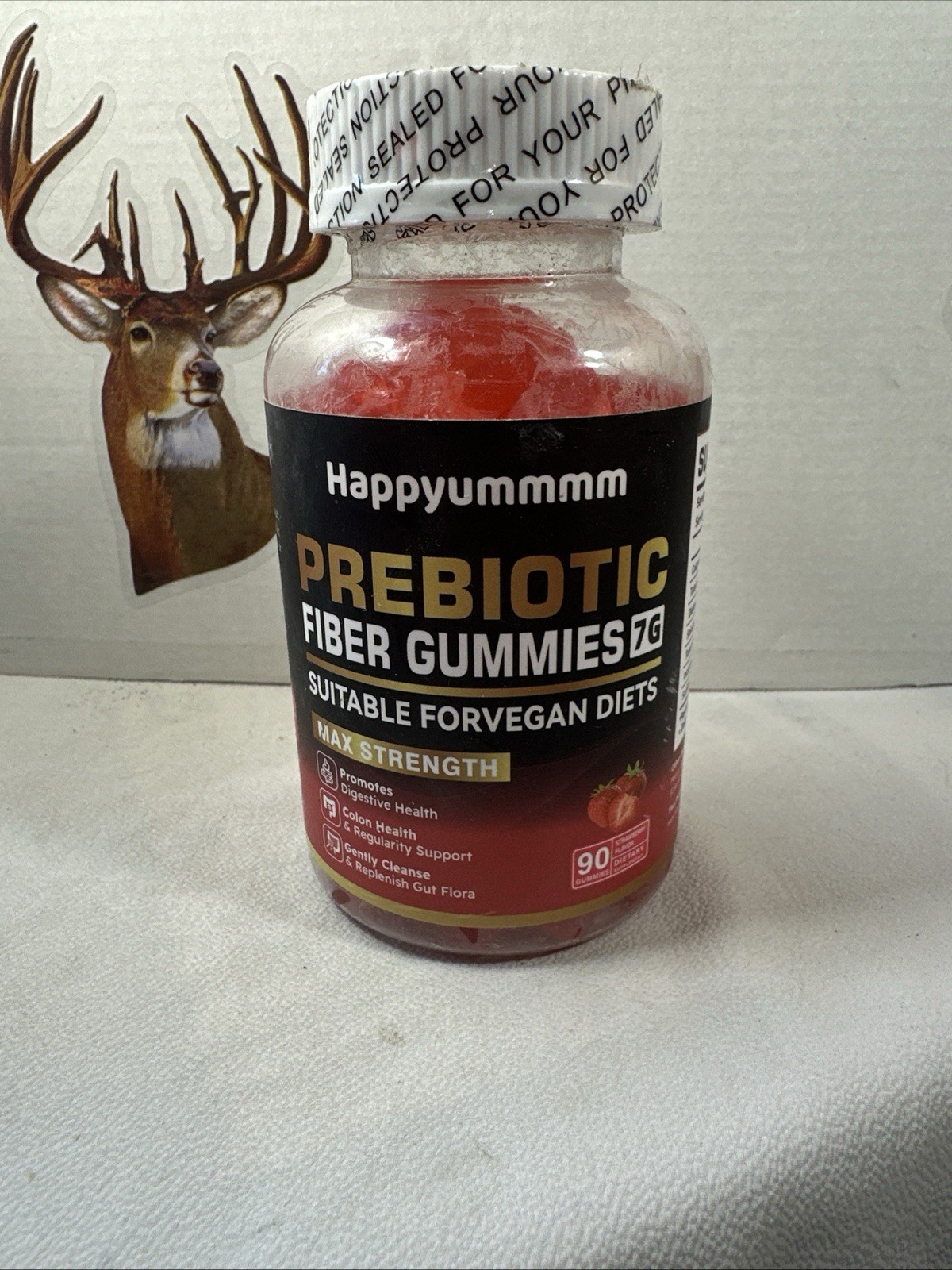 Happyummmm Prebiotic Fiber Gummies – Digestive Health, Strawberry Exp 3/27