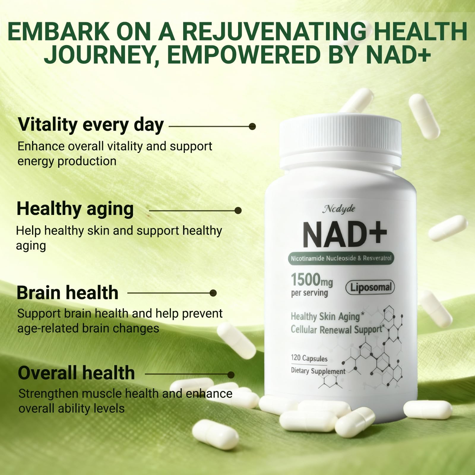 Ncduyde NAD+ Supplement, Liposomal NAD Nicotinamide 120 Count (Pack of 1)
