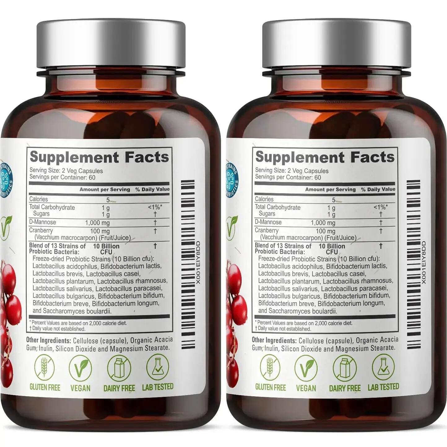 Biophix D-Mannose Plus Cranberry and Probiotics 1000 mg 120 Vcaps 2 Pack