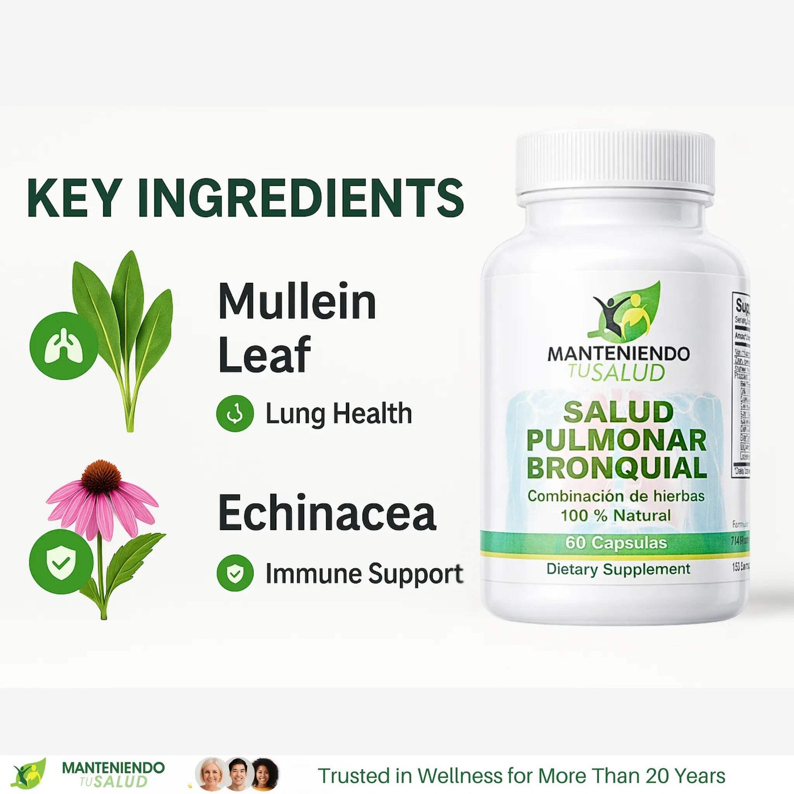 Manteniendo Tu Salud Salud Pulmonar Bronquial, Mullein, 60 Capsules