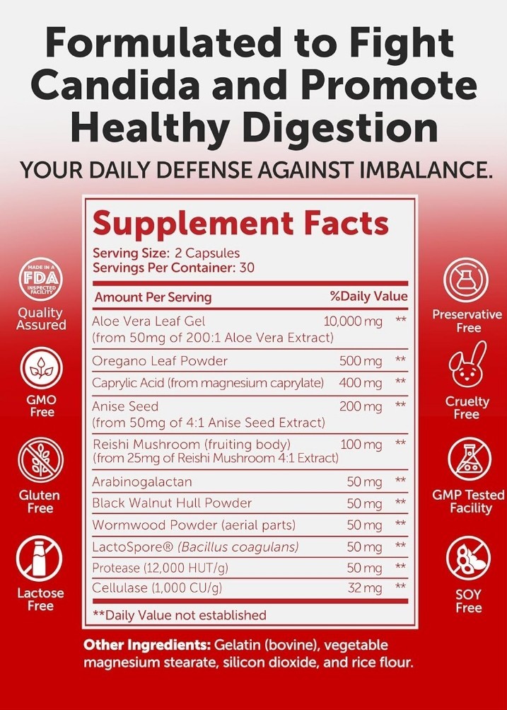 Lunakai USA Made Candida Cleanse Detox for Women & Men 11-in-1 Gut Cleanse 60ct