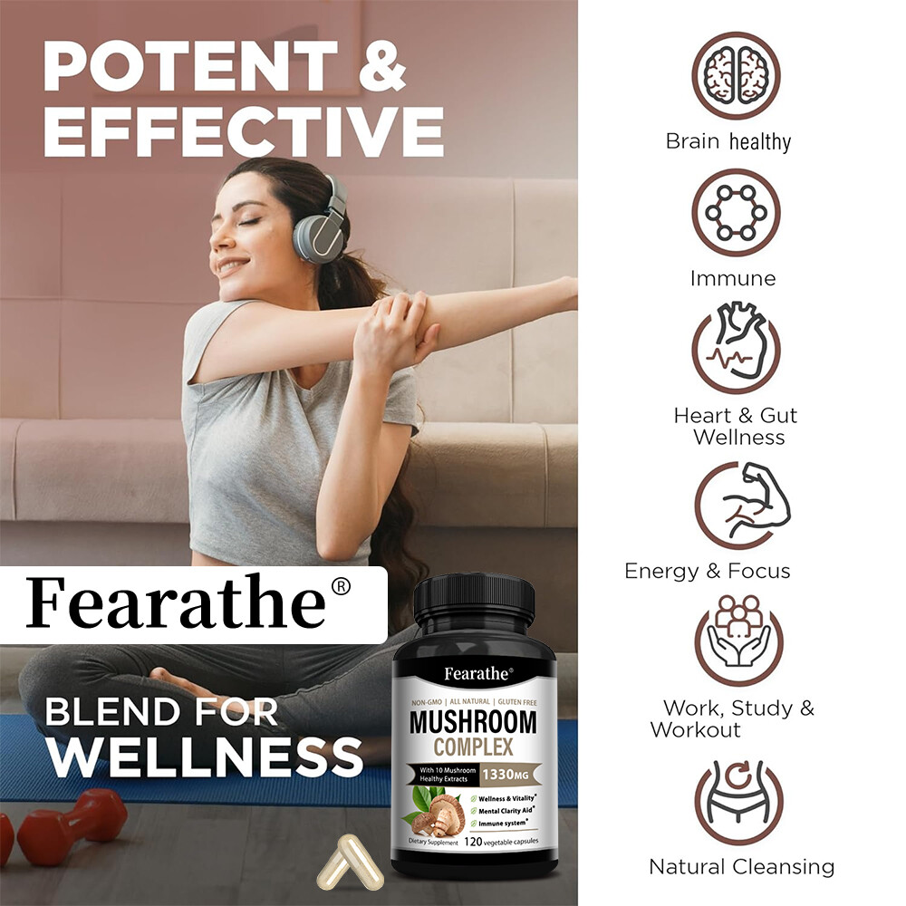 10x Mushroom Complex Supplement, Lions Mane, Reishi, Shiitake, Immune Capsule
