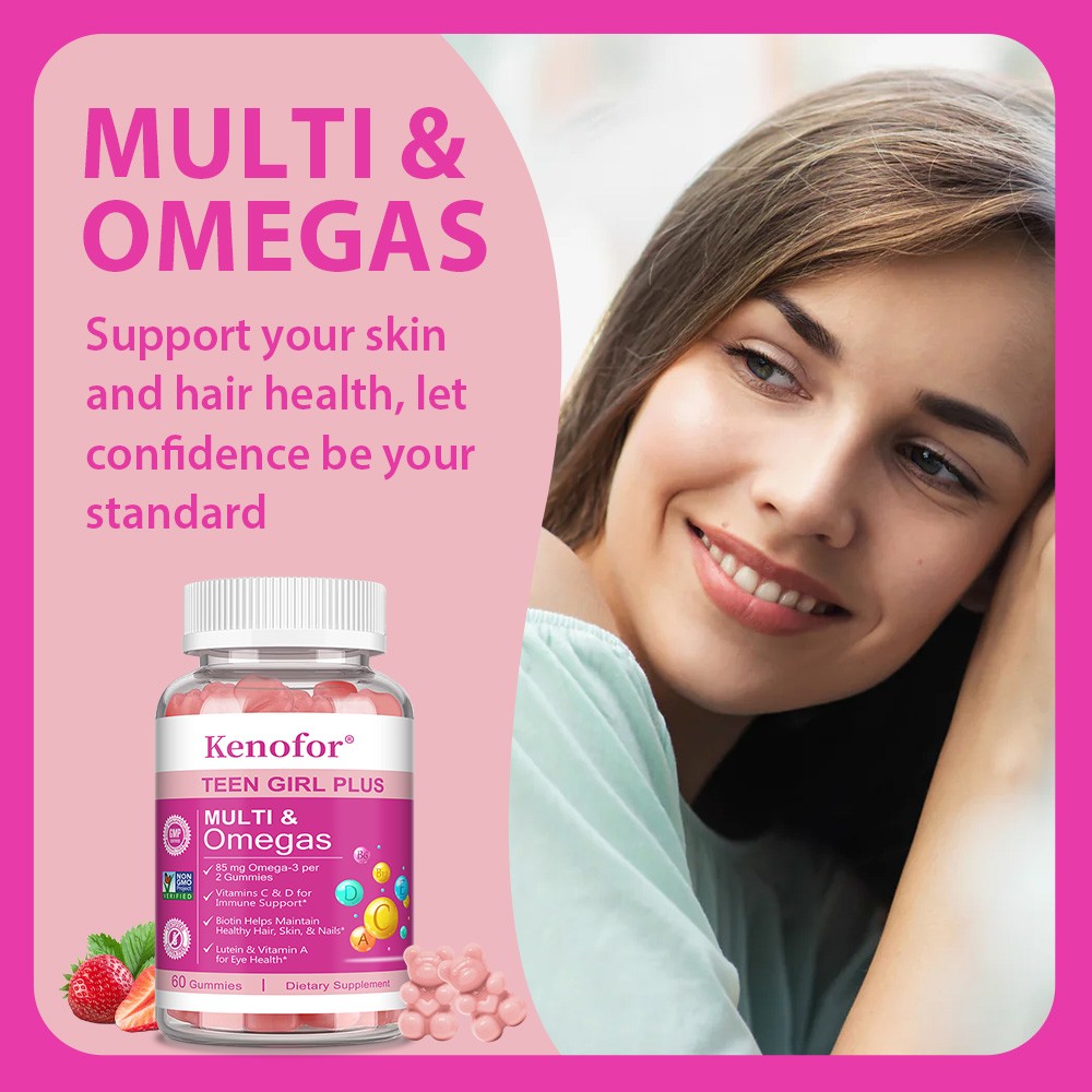 Teen Girls Multivitamin Gummies – Supports Immunity, Eye Health & Beauty 60pcs