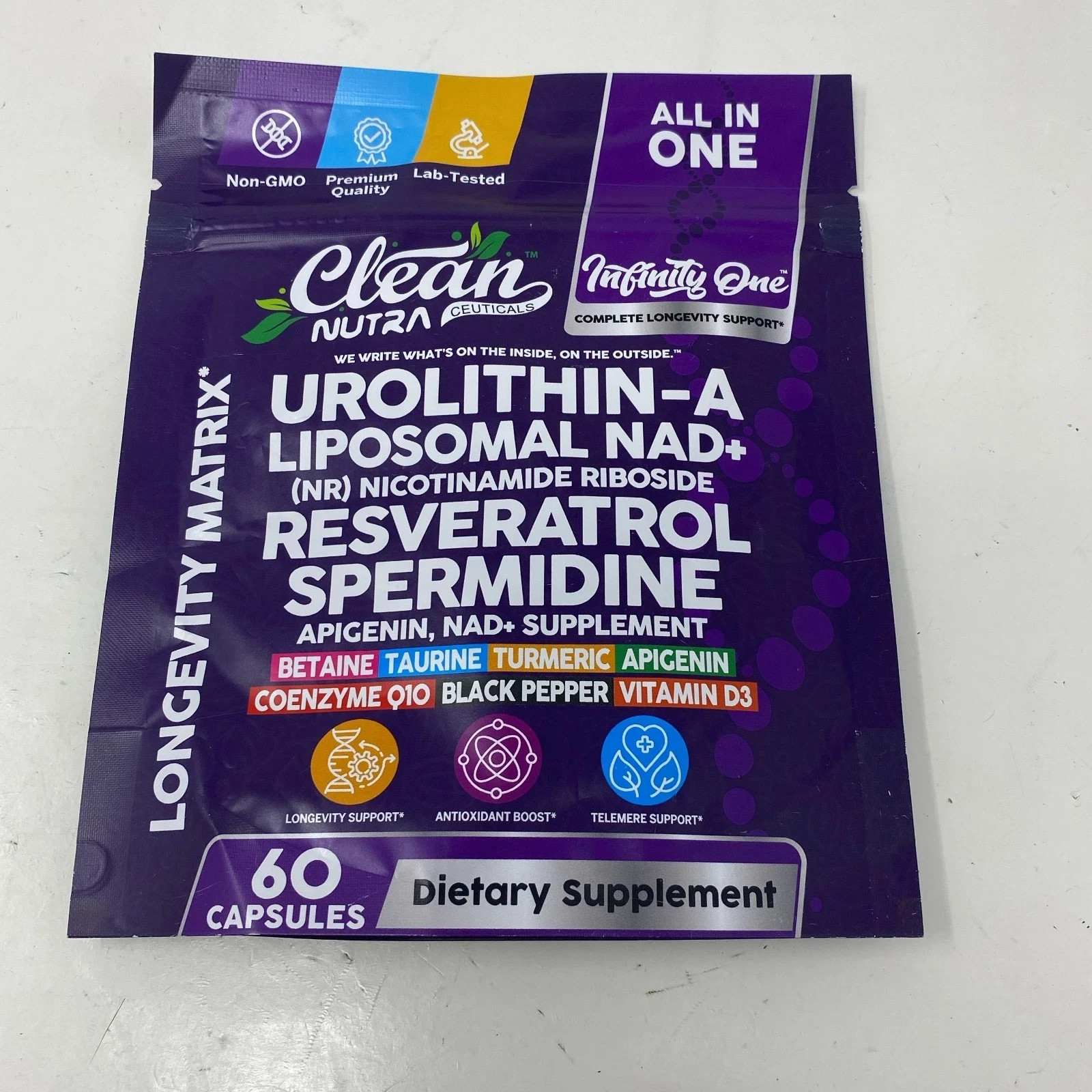 Clean Nutraceuticals Infinity One Urolithin-A NAD+, Purple, 60 Caps
