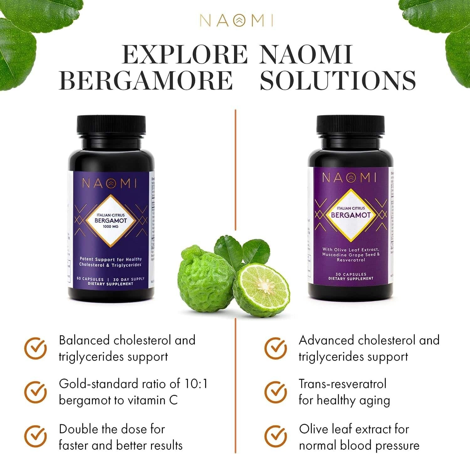 NAOMI Italian Citrus Bergamot 1000mg Extra Strength Cholesterol Support 60ct