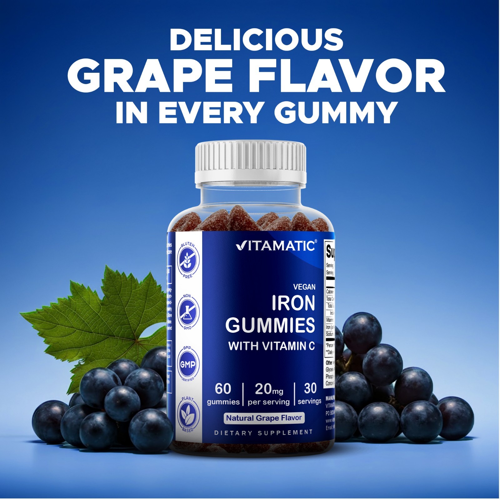 Vitamatic Iron Gummies Supplement – 20mg Serving – 60 Gummies pack of 2