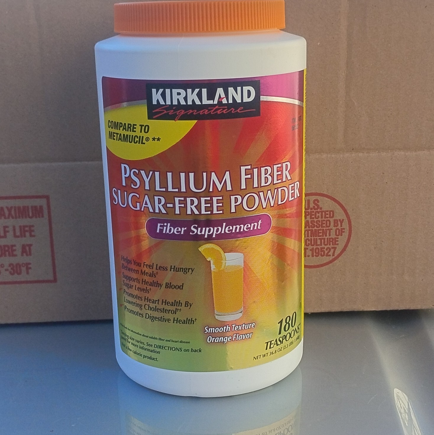 Kirkland Signature Psyllium Fiber Sugar-Free Powder, Orange Flavor 36.8 oz