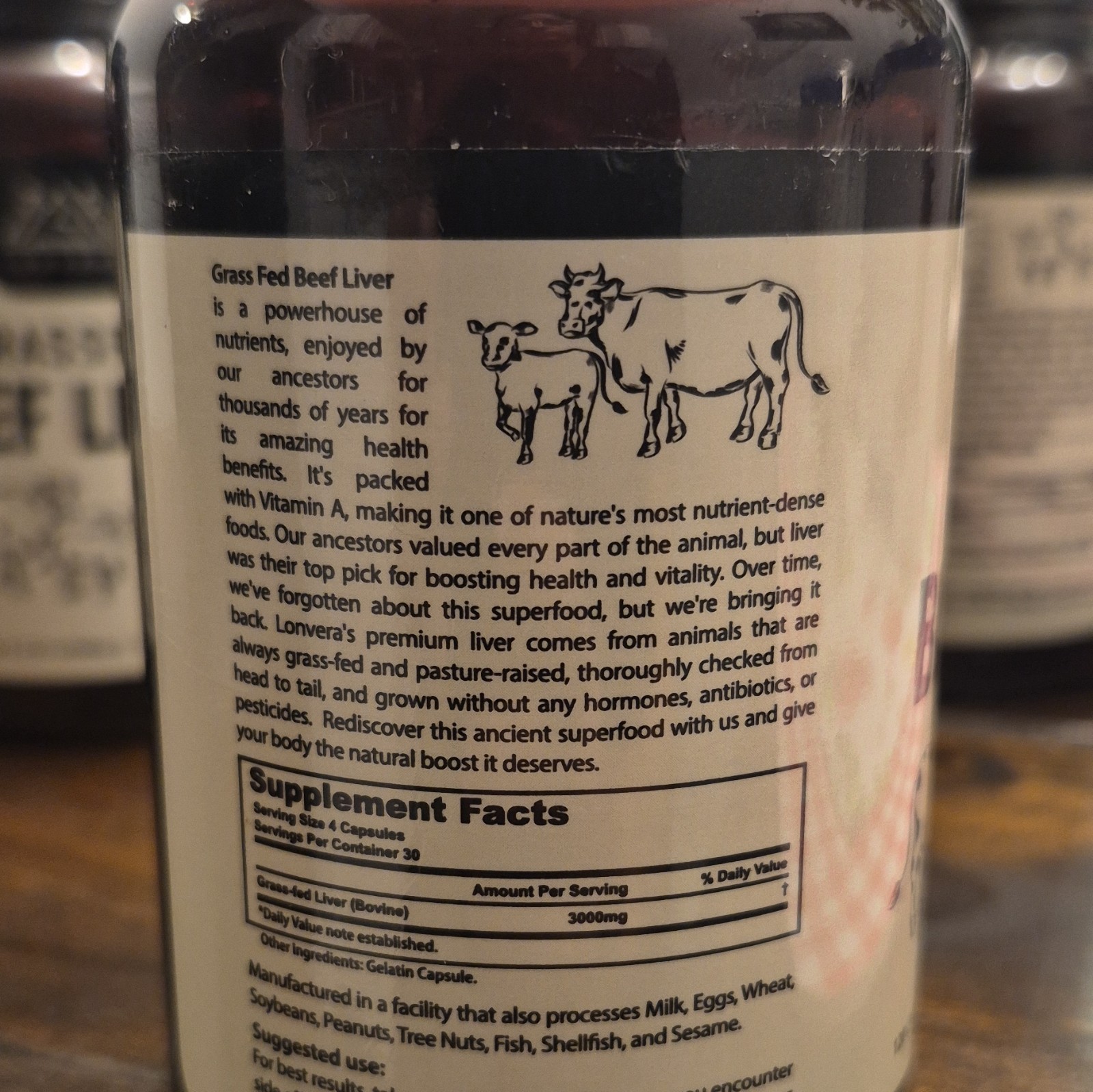 Lonvera Grass-Fed Beef Liver Capsules 3000mg Pasture-Raised Non-GMO GF