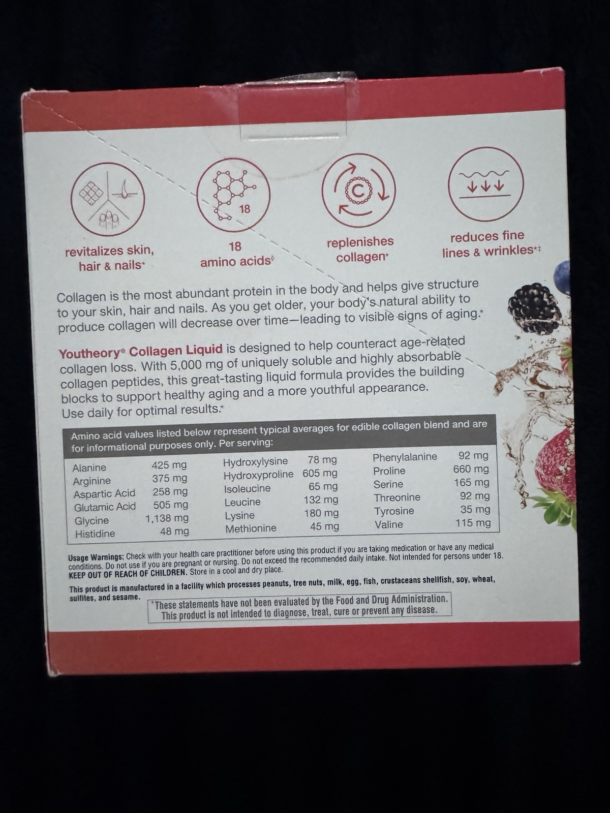 youtheory Collagen Liquid VERISOL Peptides Sugar-Free Berry 12 x 1 fl oz