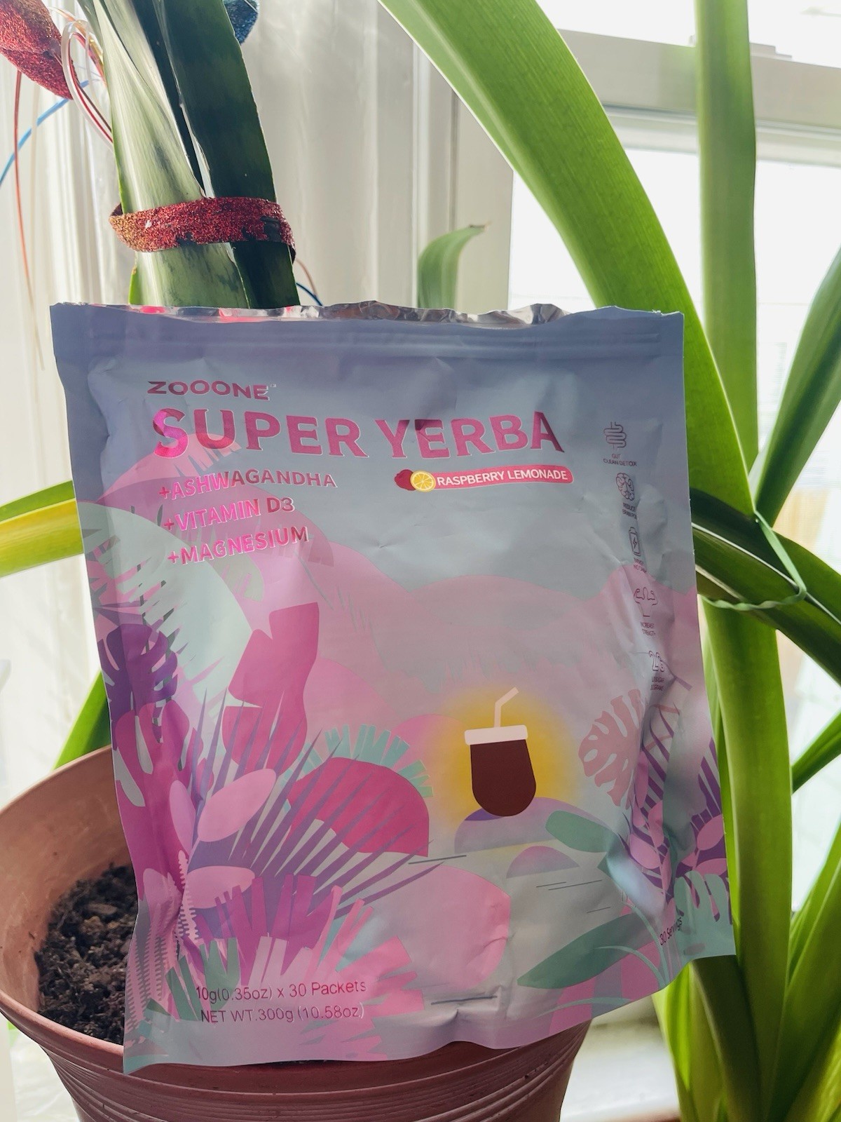 ZOOONE Yerba Mate Raspberry Lemonade Powder w/ Ashwagandha, D3, Magnesium, Detox