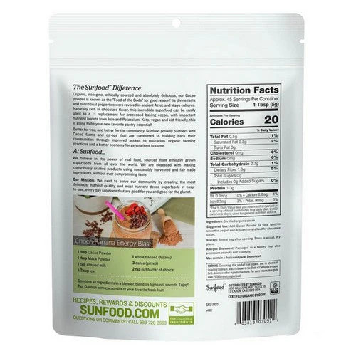 Cacao Powder Organic 8 Oz By Sunfood Superfoods