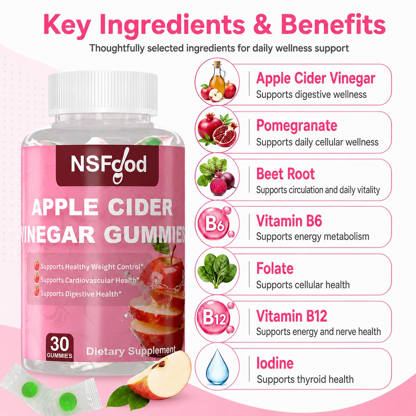 Apple Cider Vinegar ACV Gummies with the Mother Gut Health & Natural Energy Keto