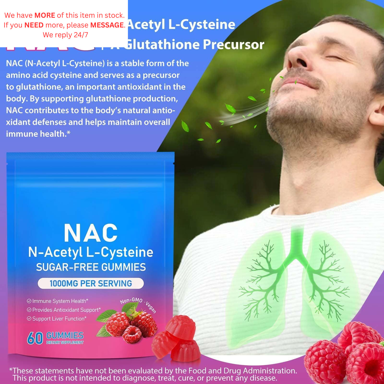 Nac Gummies 1000mg for Kids & Adults, 1 Count (Pack of 1)