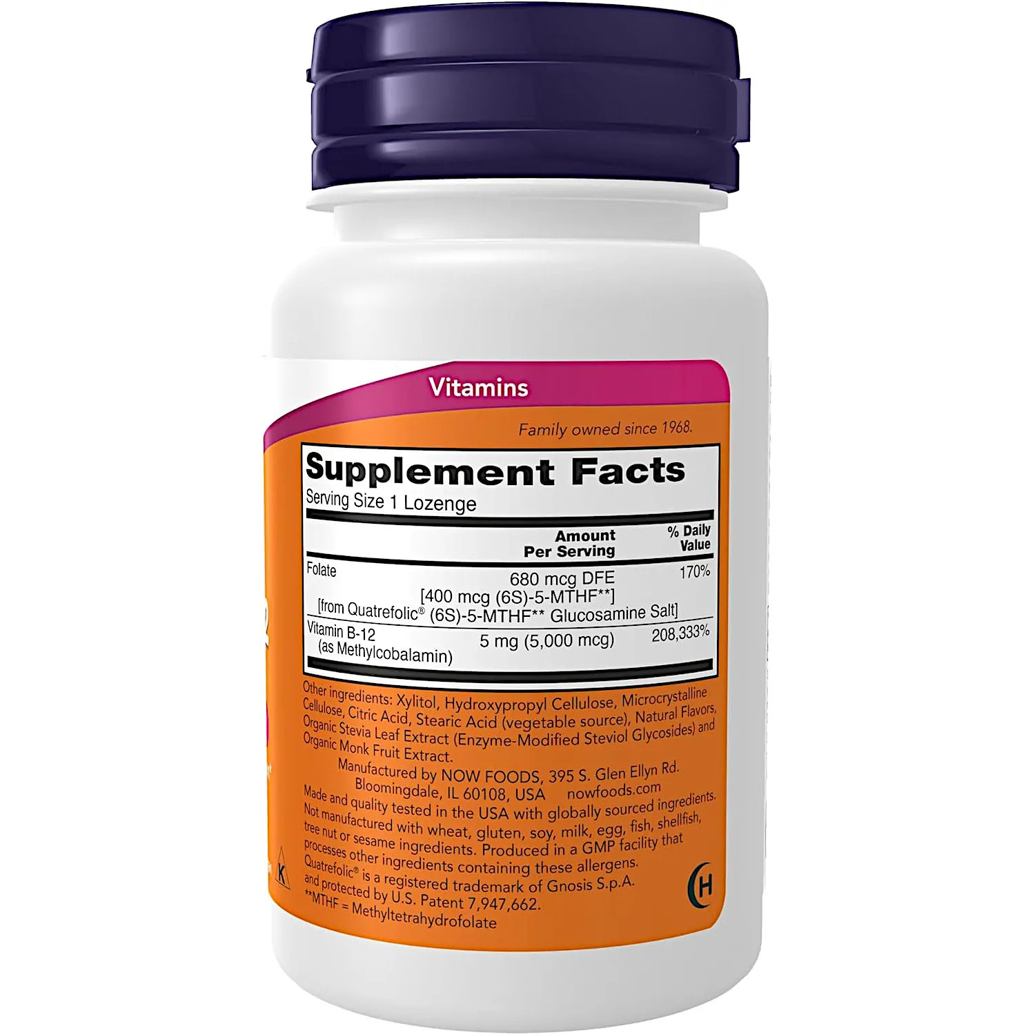 NOW Foods Methyl B12 with Folic Acid 5000 mcg., 60 Lozenges