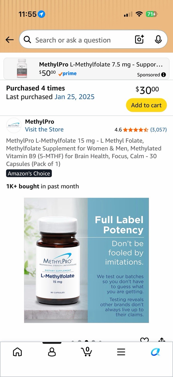 MethylPro L-Methylfolate 15 mg 30 Capsules Gluten Free Dairy Free MPN 801066A