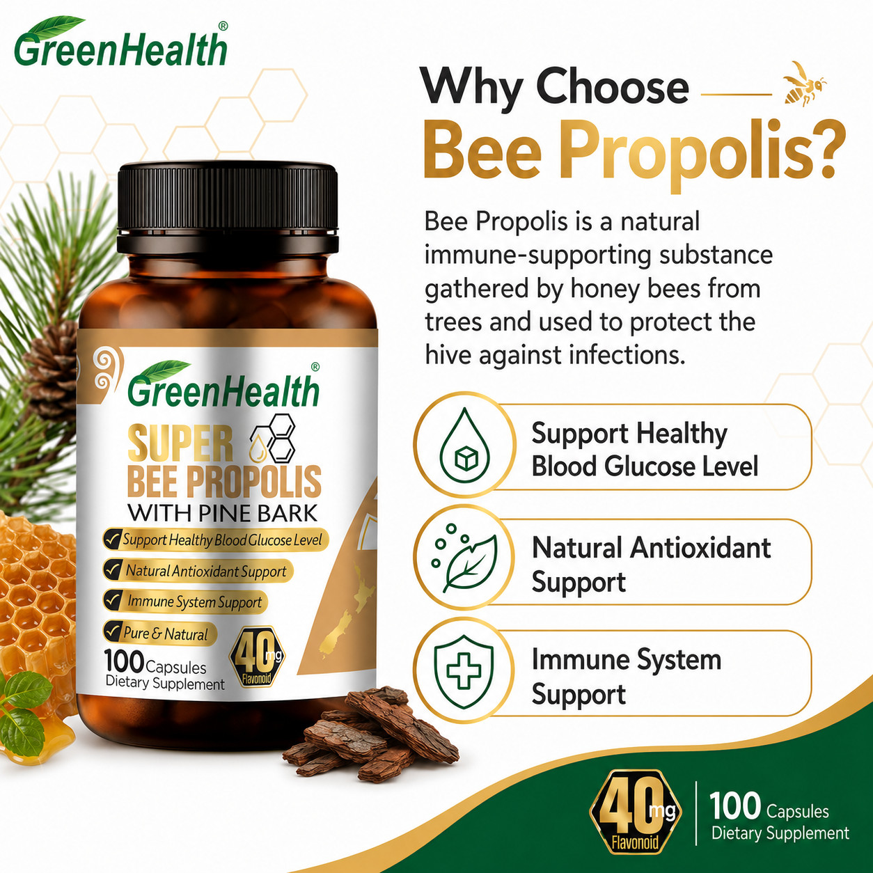 New Zealand Bee Propolis 2600mg x 100 Capsules