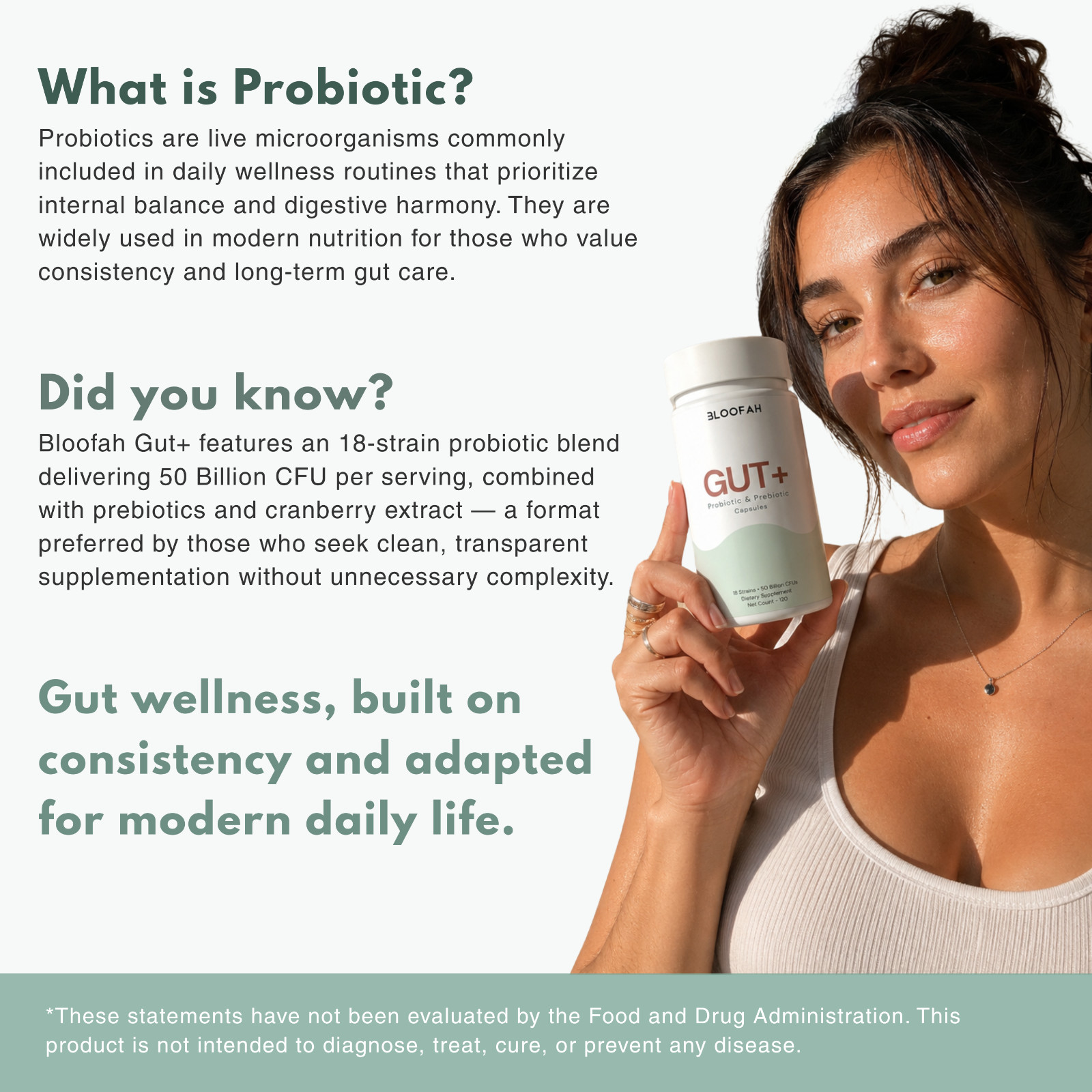Bloofah Gut+ Probiotic 50 Billion CFU | 18 Strains | 120 Capsules | Prebiotic