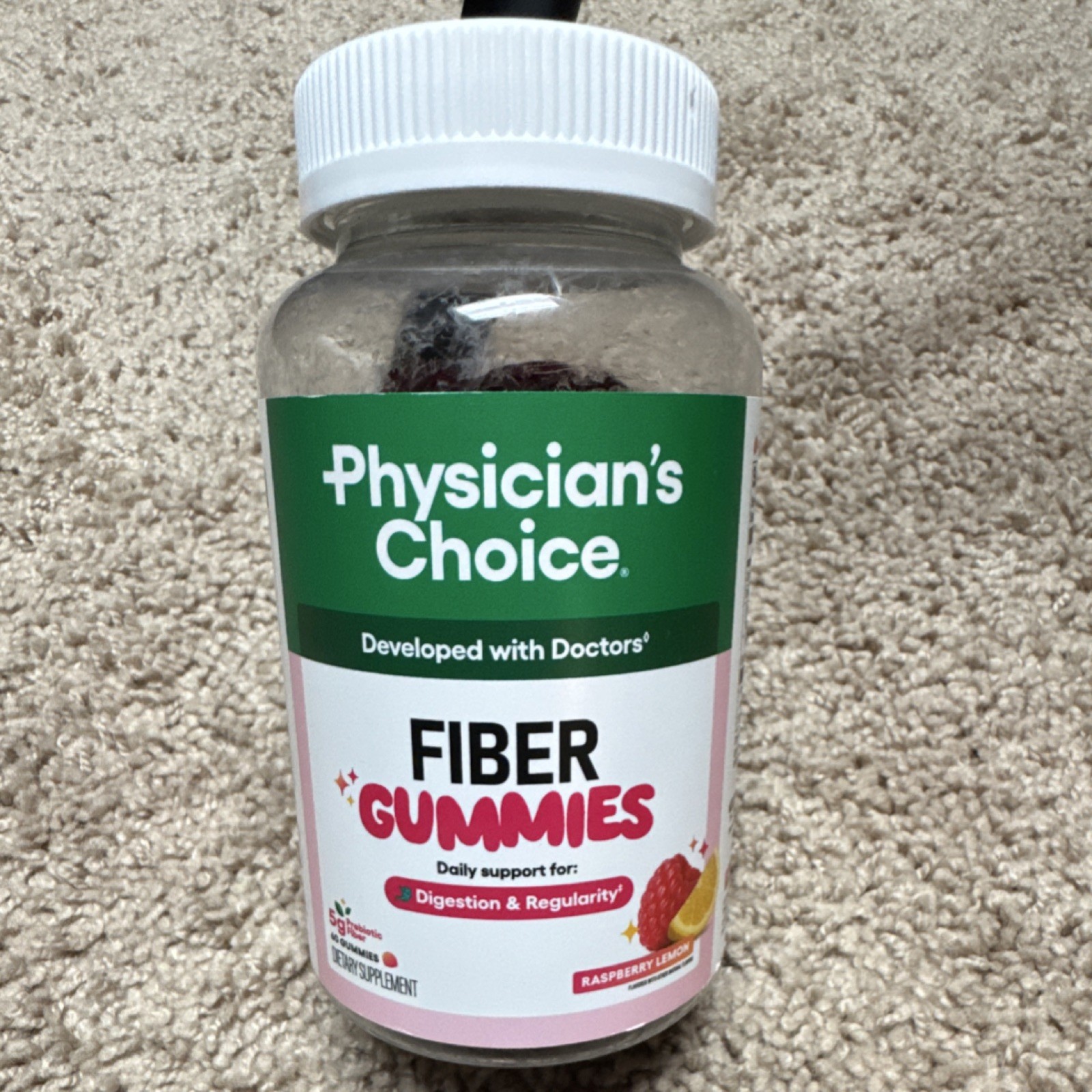 Physician’s Choice Fiber Gummies Raspberry Lemon Vegan No Sugar Added 60 Count