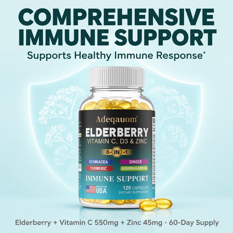 8-in-1 Elderberry Capsule, Herbal Blend Immune Wellness Supplement,120 Capsules
