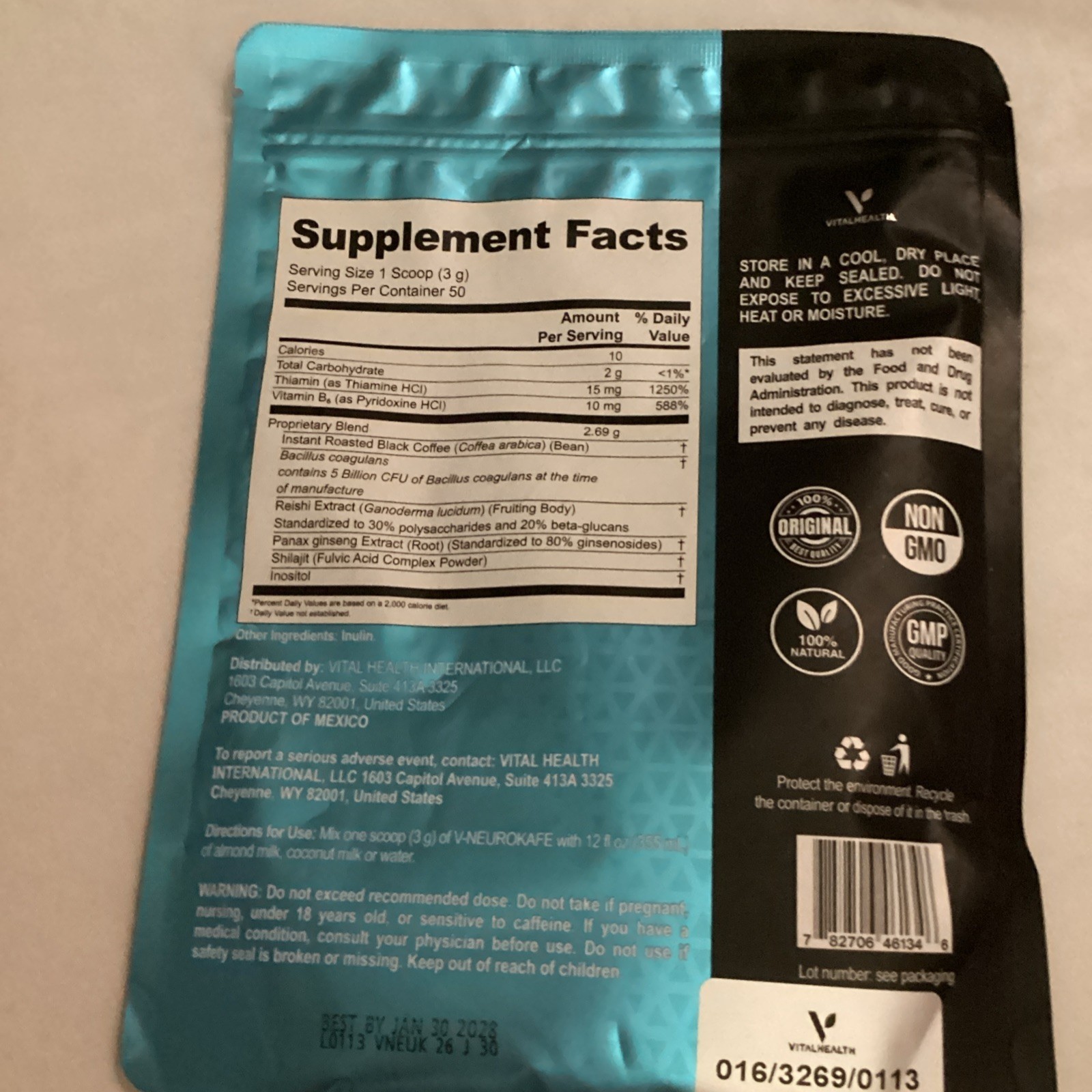 VitalHealth V-NEUROKAFE Coffee Supplement Powder Reishi Ginseng 5.30oz/150g