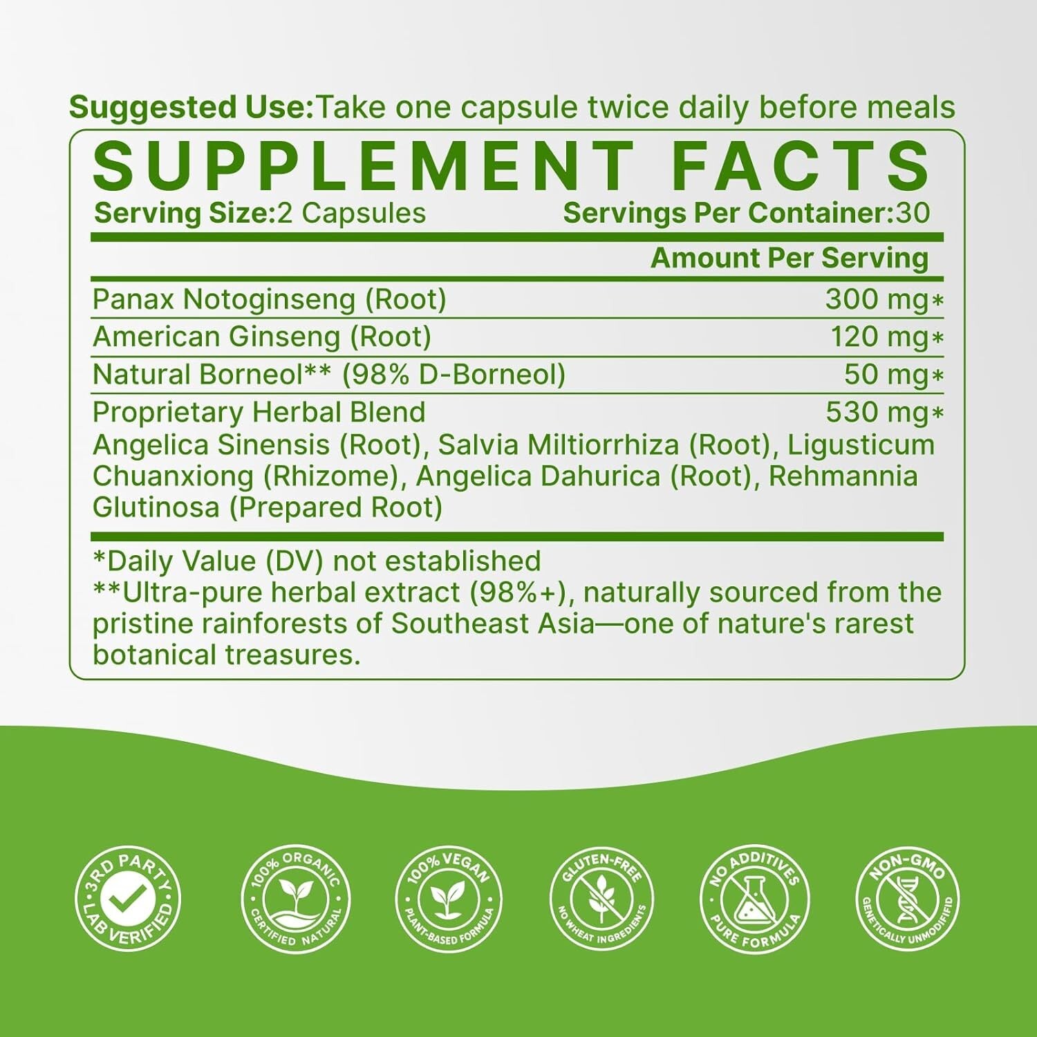 Herbal Cardiovascular, Circulation & Memory Support Supplement Ginseng Rehmannia