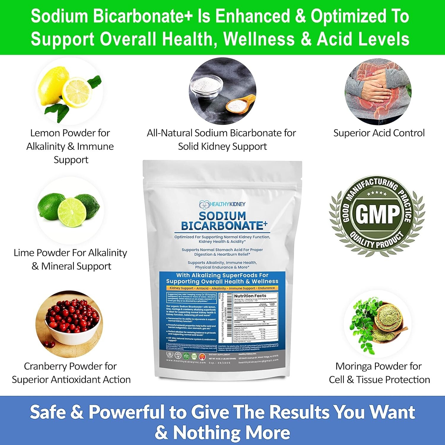 Organic Use Sodium Bicarbonate Alkaline Supplement Kidneys Stomach Powder 1LB