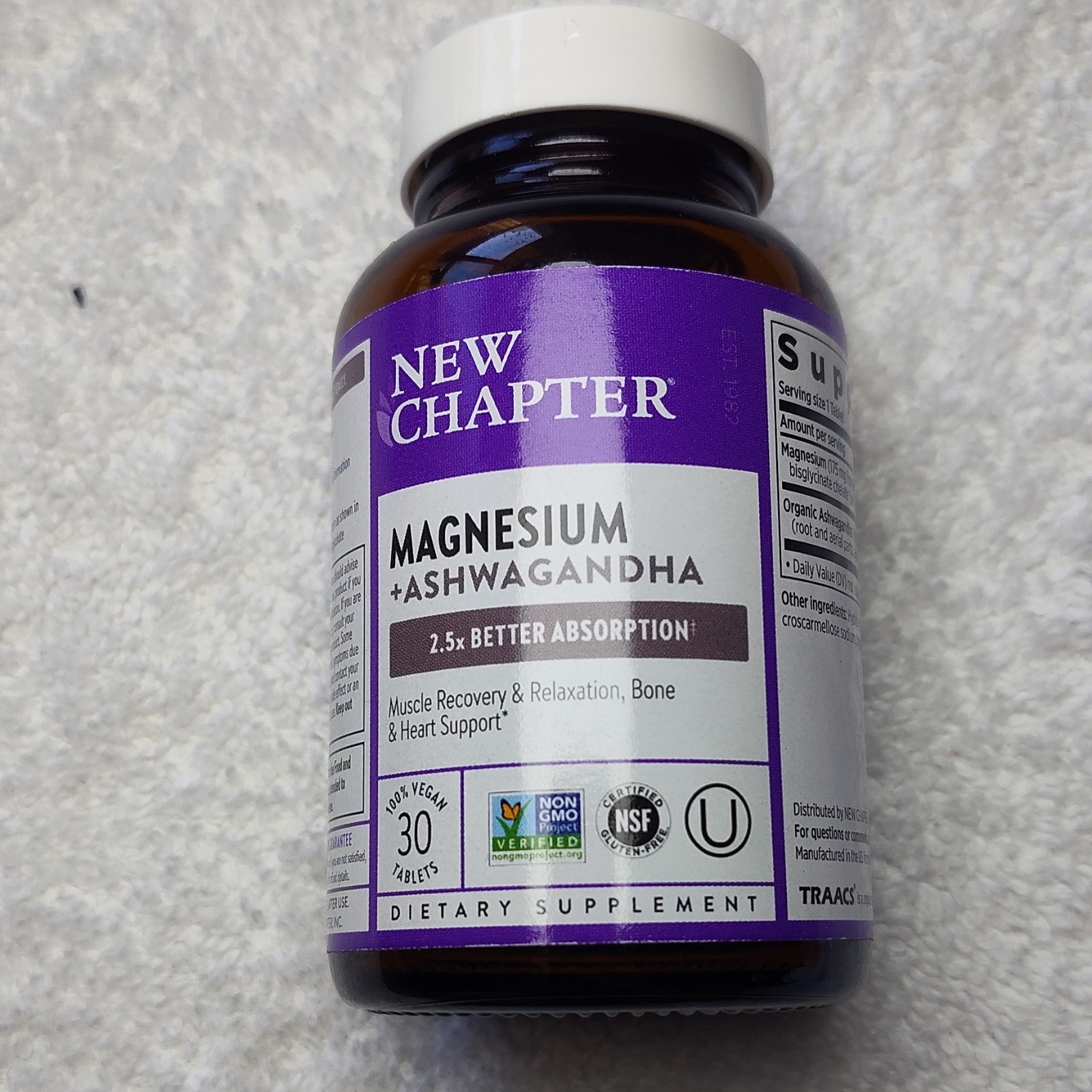 New Chapter Magnesium + Ashwagandha 30 Vegan Tablets Non-GMO NSF Certified