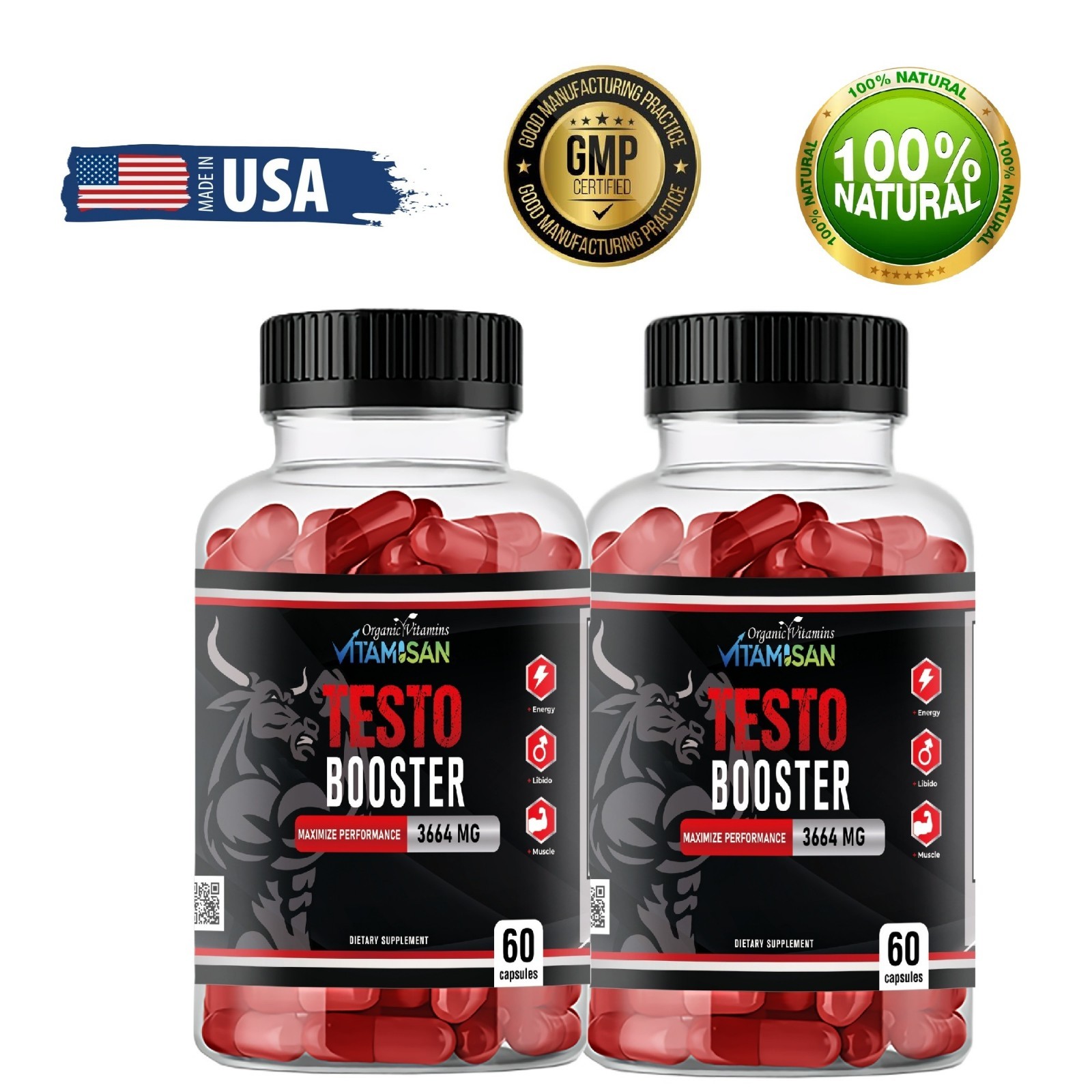 Vitamisan Testo Booster Duo | Herbal Male Support for Stamina & Power | 120 Caps