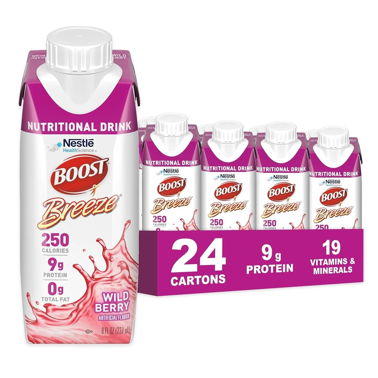Boost Breeze Wild Berry Nutritional Drink 8 oz Cartons – 24 Count Case