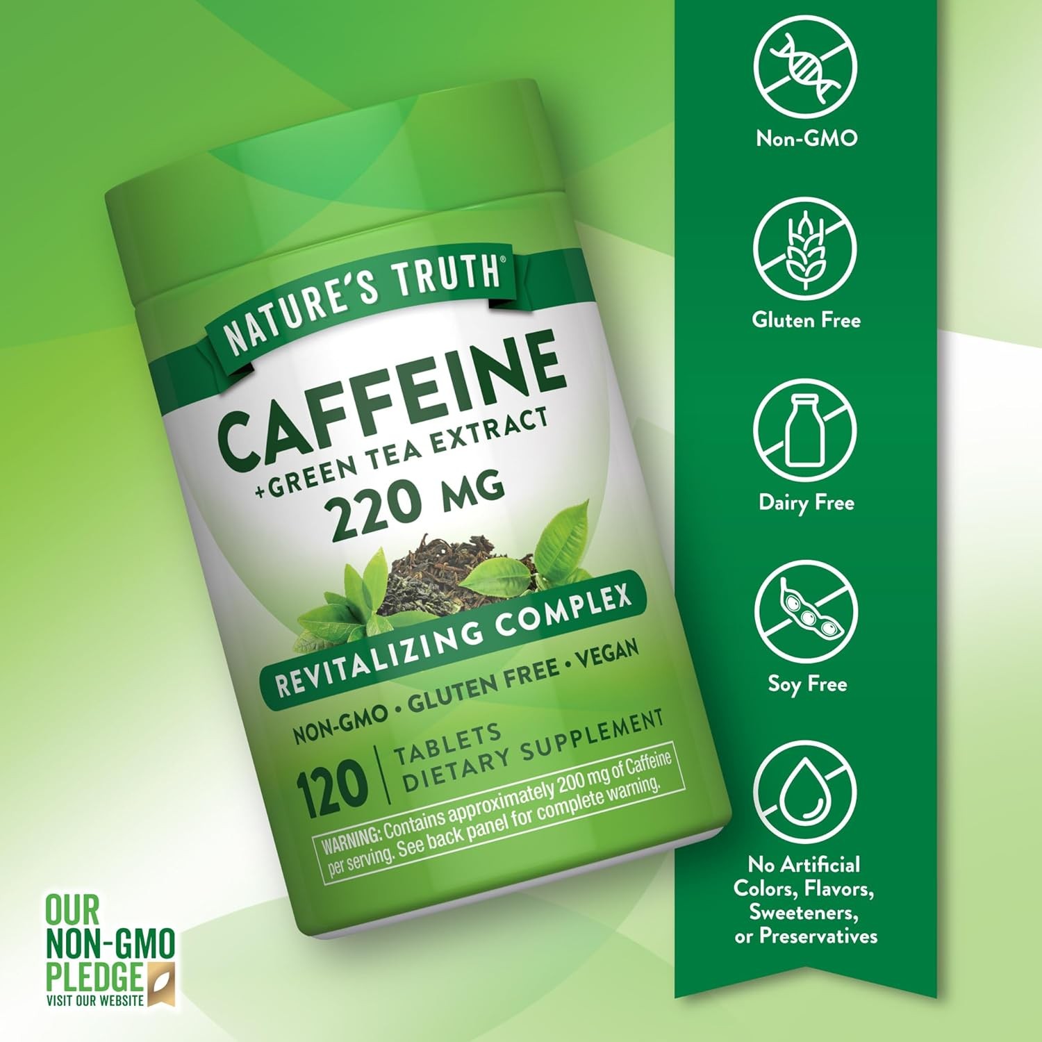 Caffeine Pills 200mg | 120 Tablets | with Green Tea Extract | by Nature’s Truth