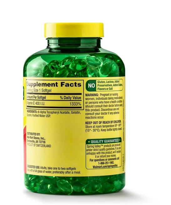 Spring Valley Vitamin E Vitamins & Supplements- 1 Softgel- 500 Ct